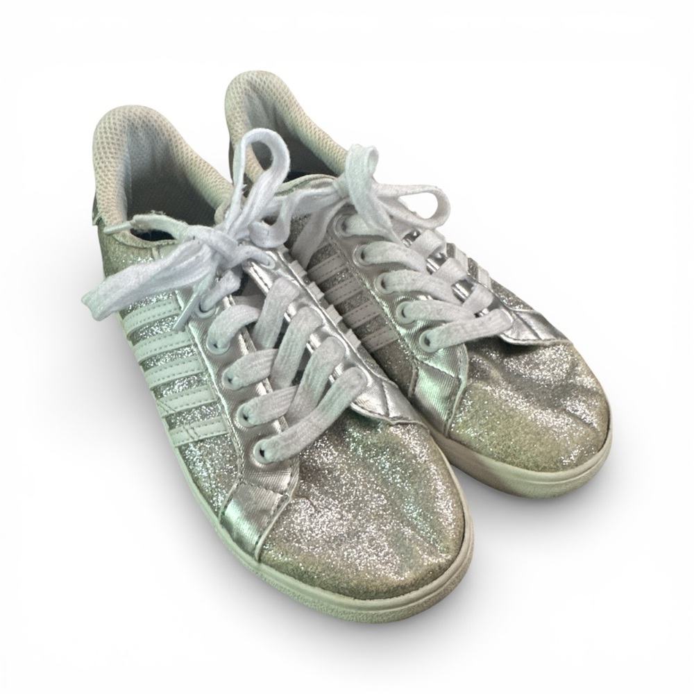 K-Swiss White and Silver Glitter Big Girl Size 3 Shimmer Sneakers Casual Shoes